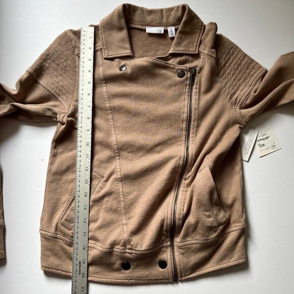 NWT BP Washed Cotton  Soft Moto Jacket Full Zip Coat Camel Tan Neutral Sz XS - Picture 13 of 14